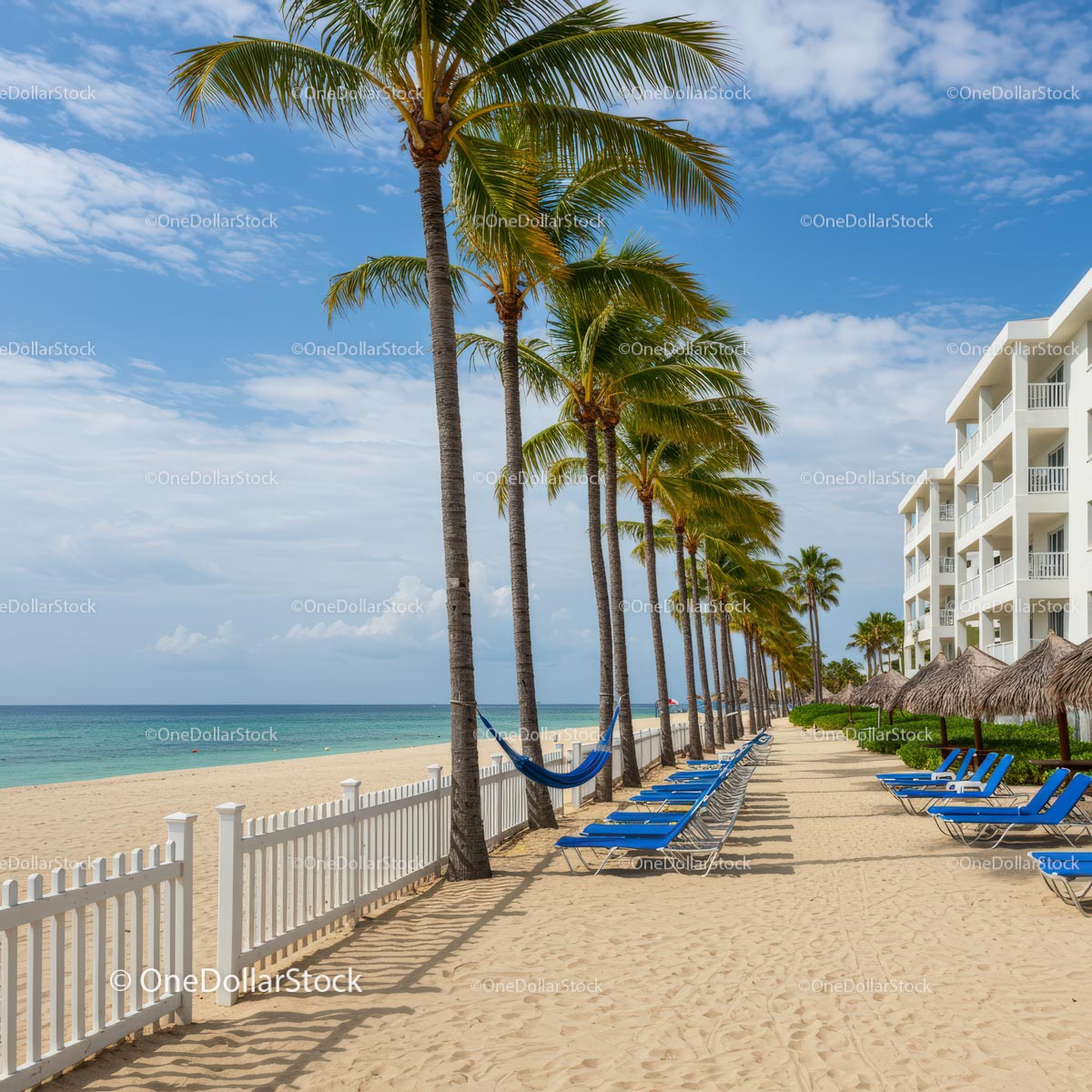Tropical Resort with Palm Trees and Sandy Beach