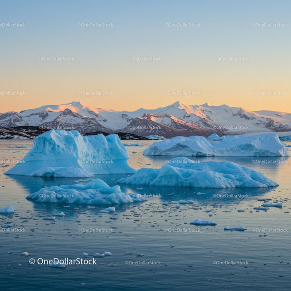 Icebergs and Majestic Mountains at Sunset