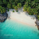 Aerial View of Tropical Beach with Palm Trees and Turquoise Sea