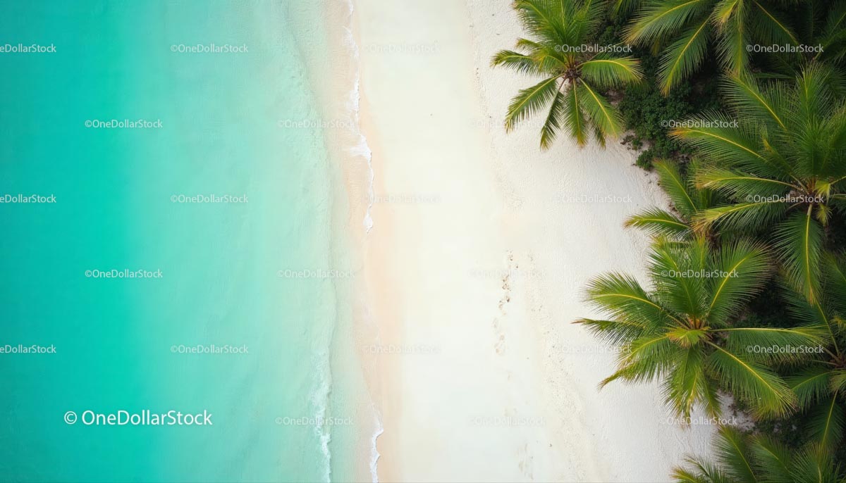 Aerial View of Pristine Tropical Beach with Palm Trees