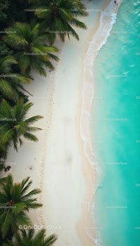 Aerial View of Tropical Beach with Palm Trees and Turquoise Water