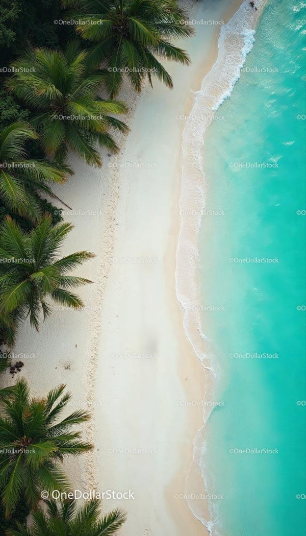 Widok z Lotu Ptaka na Tropikalną Plażę z Palmami i Turkusową Wodą