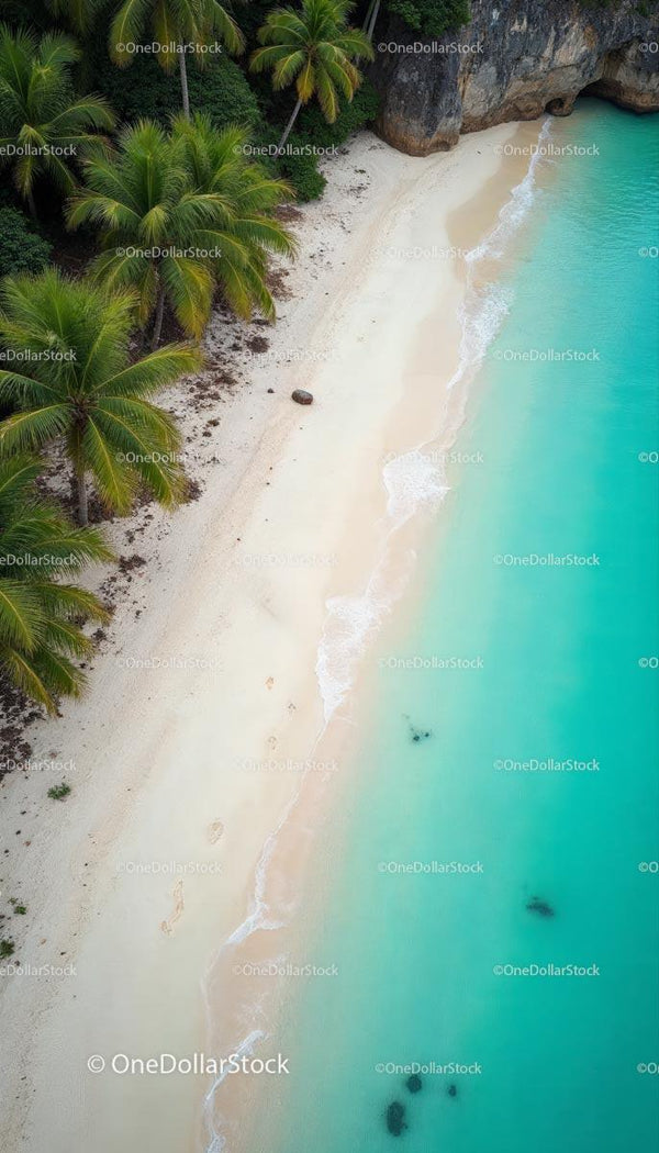 Widok z Lotu Ptaka na Tropikalną Plażę z Palmami i Turkusową Wodą