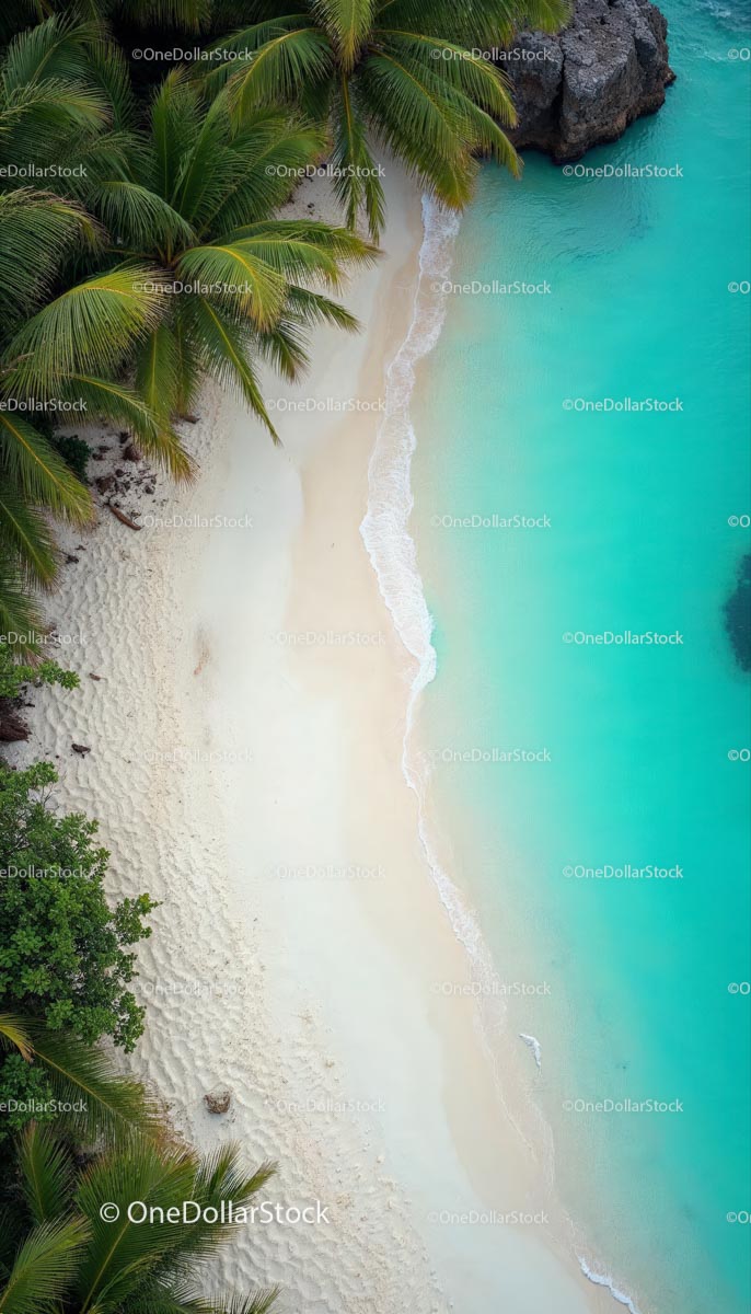 Tropical Paradise: Palm-Fringed Beach with Turquoise Waters