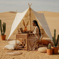 Bohemian Outdoor Workspace in Desert Setting