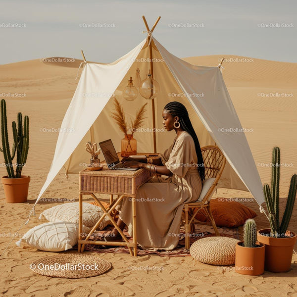 Bohemian Outdoor Workspace in Desert Setting