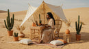 Woman Working Remotely in Desert Oasis Workspace