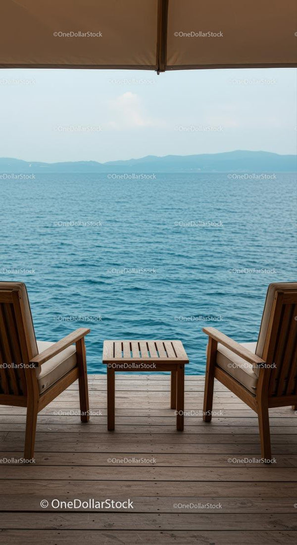 Tranquil Oceanfront Terrace with Wooden Seating
