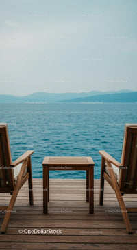 Peaceful Ocean View from Wooden Deck with Chairs