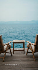 Relaxing Seaside View with Wooden Deck Chairs