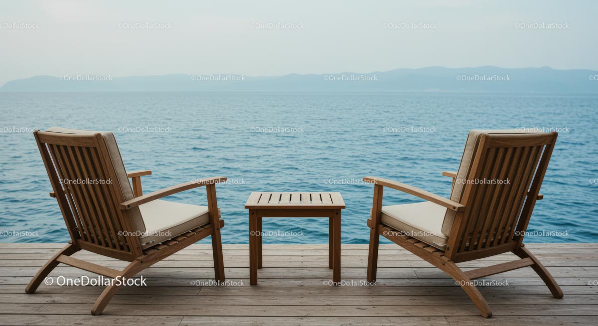 Relaxing Oceanfront View with Wooden Chairs