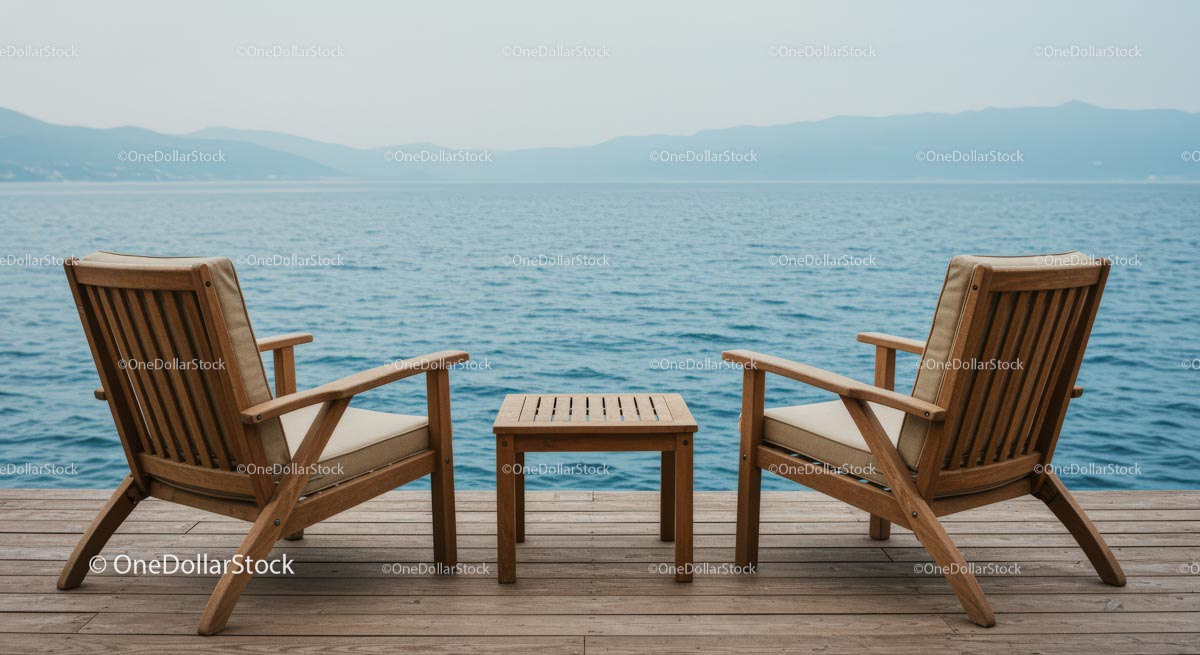 Wooden Chairs with Ocean View on a Tranquil Deck