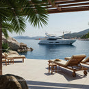Luxury Yacht View from Elegant Seaside Patio