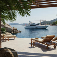 Luxury Yacht View from Elegant Seaside Patio