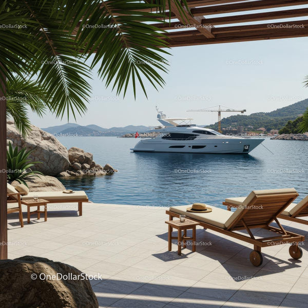 Luxury Yacht View from Elegant Seaside Patio