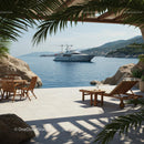 Luxury Yacht and Oceanfront Deck in Tropical Paradise