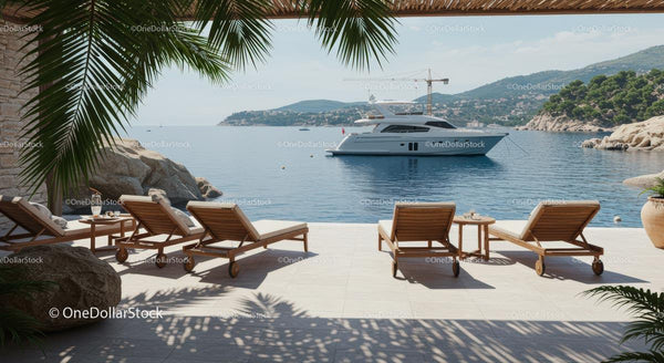 Luxury Yacht and Scenic Bay View from Sunny Terrace