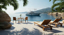 Luxury Yacht Beside Idyllic Oceanfront with Palm Trees
