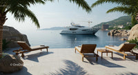 Luxury Seaside Escape with Yacht and Palm Trees