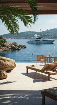 Luxury Yacht by Serene Seaside Villa with Palm Views