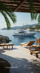 Luxury Yacht Docked by a Serene Coastal Retreat