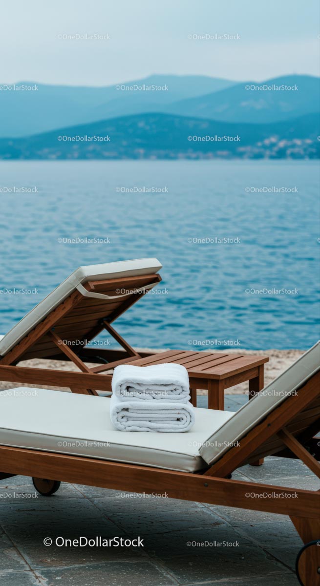Oceanfront Lounge Chairs with Towels by the Sea