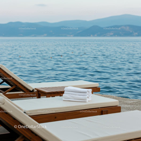 Luxurious Sun Loungers by the Serene Oceanfront