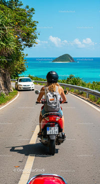 Scooter Adventure on Scenic Tropical Road by the Ocean