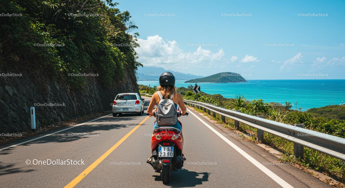 Scenic Motorcycle Journey Along Tropical Coastline