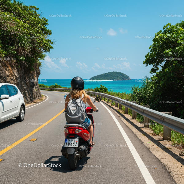 Scooter Ride Along Scenic Tropical Coastal Road