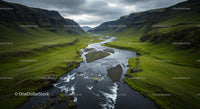 Majestic River Cutting Through Lush Green Valley