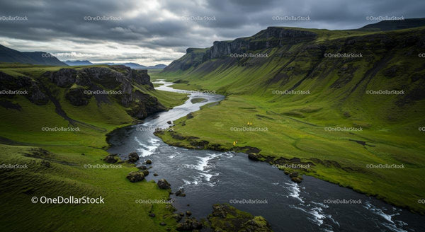 Majestic River Winding Through Lush Green Valley