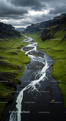 Winding River through Lush Green Icelandic Valley