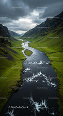 Winding River through a Green Valley at Sunset