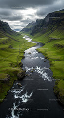 Winding River through a Green Valley at Sunset