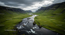 Lush Green Valley with Flowing River and Dramatic Sky