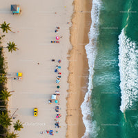 Aerial View of Tropical Beach with Sunbathers and Palm Trees
