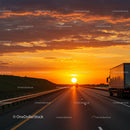Majestic Sunset Over Highway with Truck