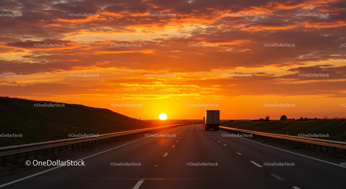 Sunset Drive on an Open Highway with a Single Truck