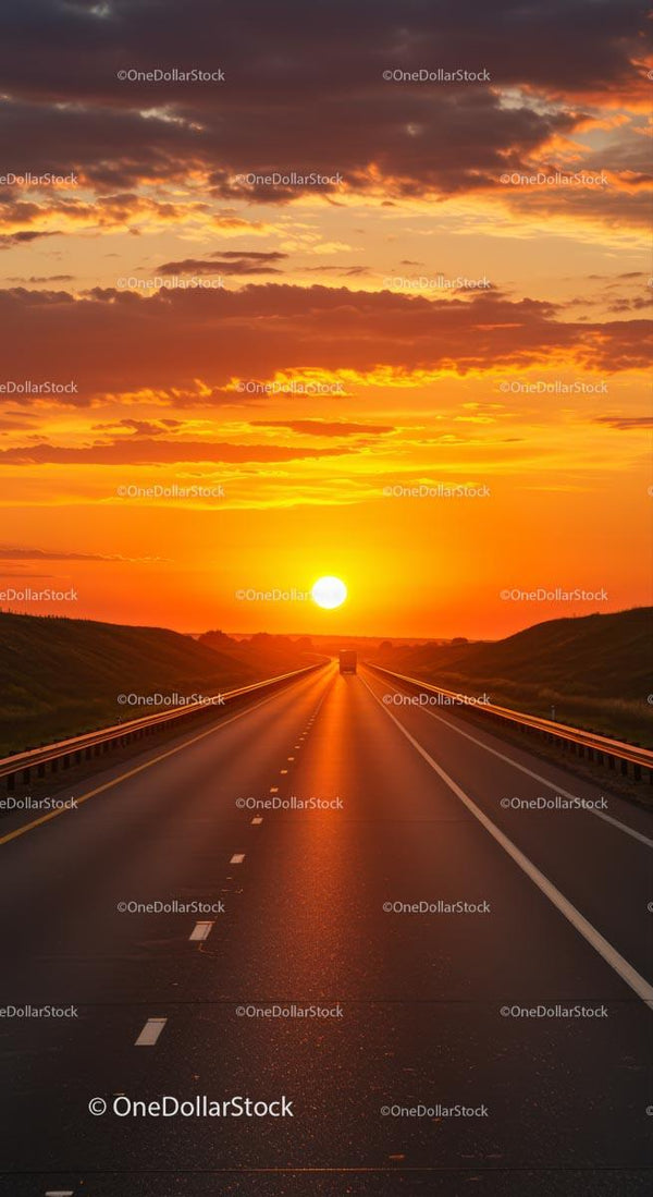 Scenic Highway at Sunset with Vibrant Sky