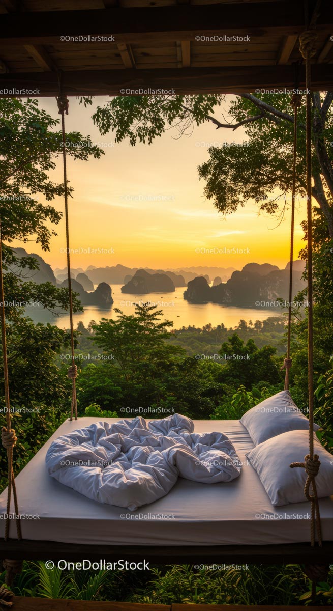 Hanging Bed Overlooking Island Sunrise
