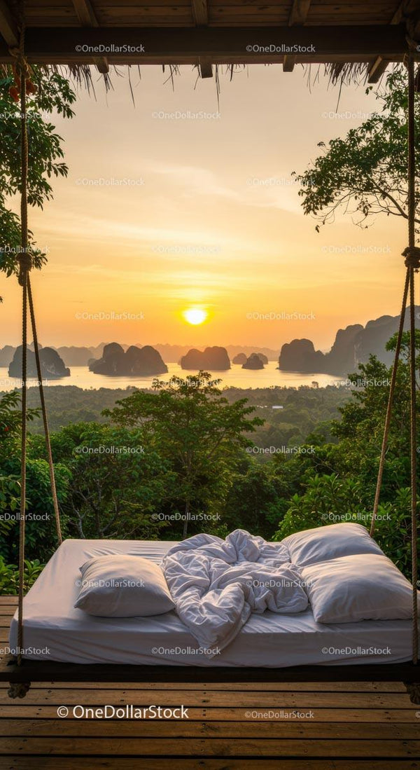 Sunlit Tropical Retreat with Floating Bed