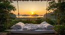 Tropical Hammock Bed at Sunset in Exotic Paradise
