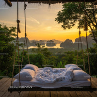 Suspended Bed Overlooking Tropical Sunrise and Sea View