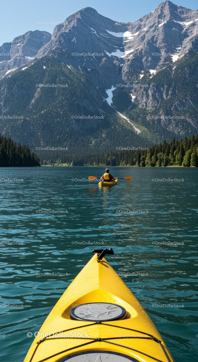 Kayaking on Scenic Mountain Lake with Stunning Views