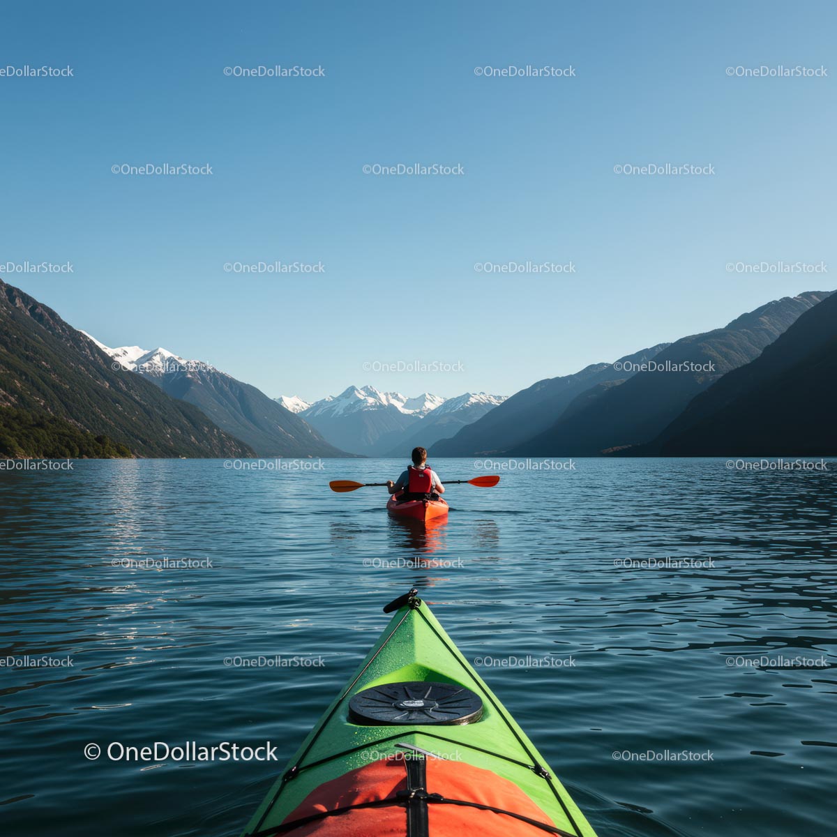 Kayaking in a Serene Mountain Lake with Stunning Views