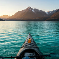 Kayaking Adventure on a Tranquil Mountain Lake at Sunset