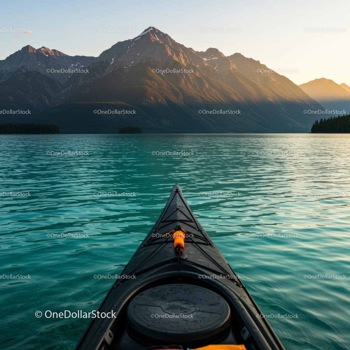 Kayak Exploration on Serene Mountain Lake at Sunrise
