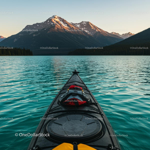 Kayaking on Mountain Lake at Sunset