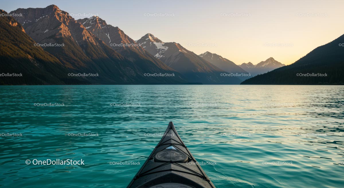 Kayaking on Serene Alpine Lake at Sunset